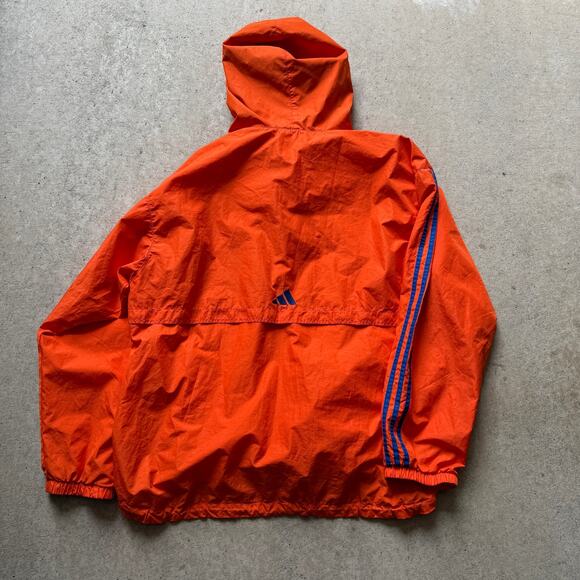 Men's Vintage 90's Adidas Orange Blue Hooded Pullover Windbreaker Jacket Sz XL - Picture 3 of 6
